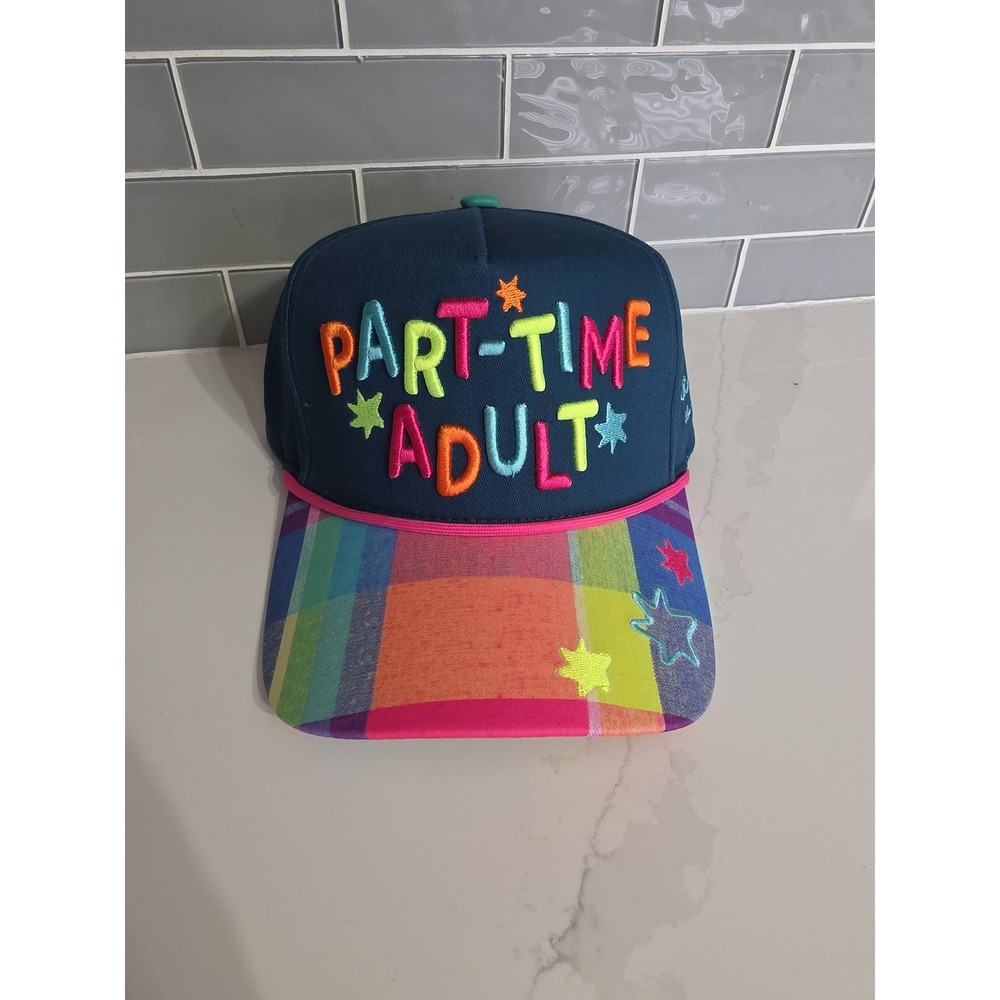 Poppy & Pine Hat Women OS Navy Blue NEW Part Time Adult Snapback Plaid Bill